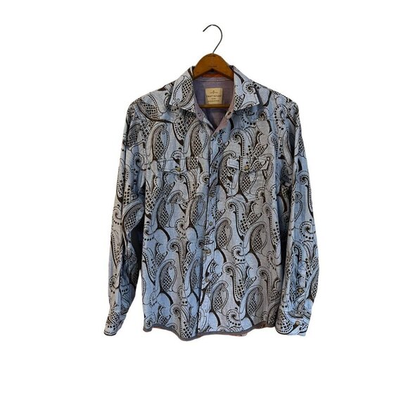 TOMMY BAHAMA 100% Cotton Shirt Mens Medium Paisley Snap Brown Blue LS Western - Picture 2 of 8